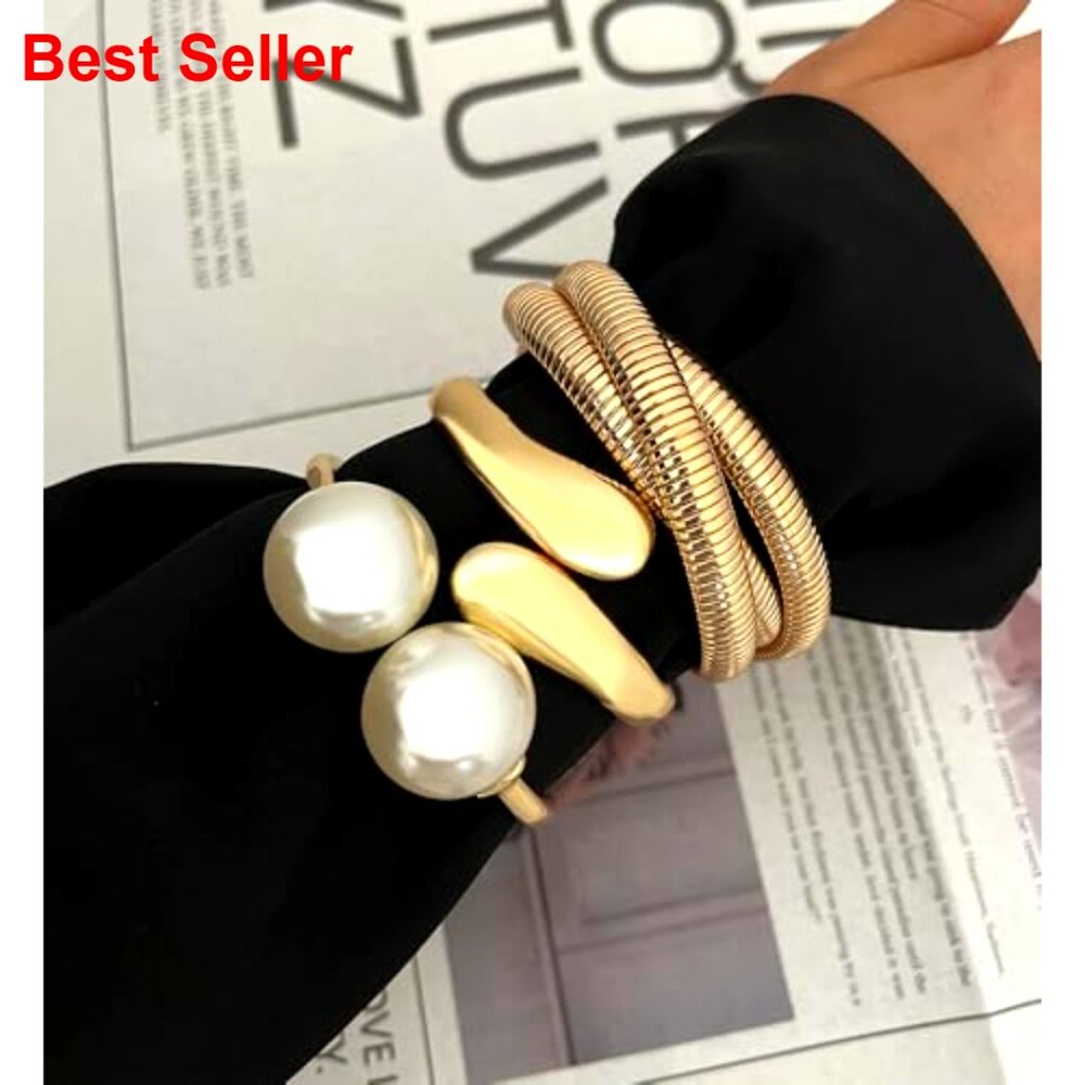 Chunky Gold Bangle Bracelets, Stackable Chain Set… - image 3